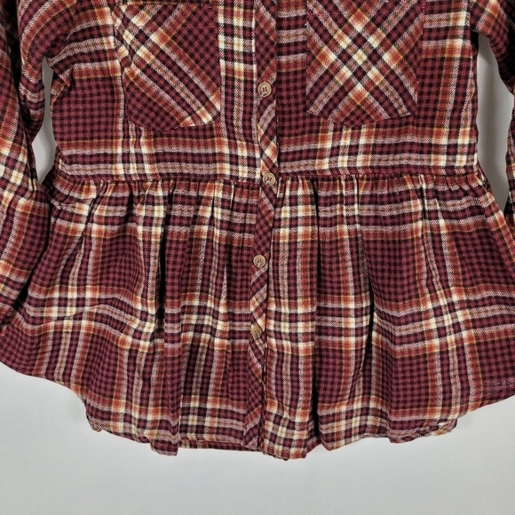 Jodifl Music In Me Plaid Button Up Flannel Shirt Burgundy White Black Sz S NWT - Picture 4 of 7